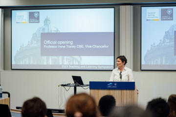 Photo of Vice-Chancellor, Professor Irene Tracey CBE, opening the symposium